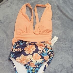 Floral Peach Kids One Piece Swimsuit